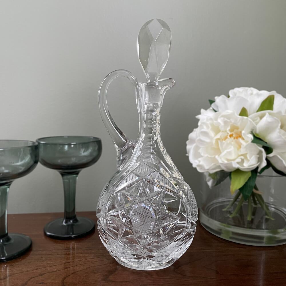 Antique American Brilliant Period Crystal Cut Glass Ewer Decanter with Stopper